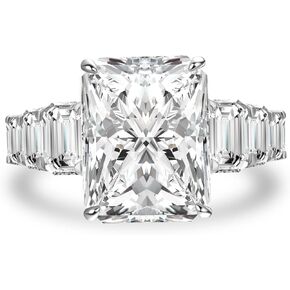 6.5ct Luxurious Crushed Ice Radiant Cut Engagement Ring,Big CZ Simulated Diamond Half Eternity 925 Sterling Silver Promise Ring for Wedding,Daily,Travel