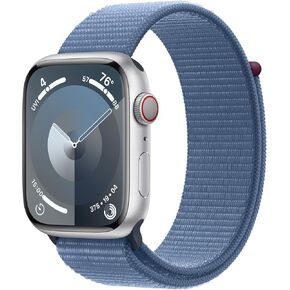Apple Watch Series 9 [GPS + Cellular ، 45mm] - حالة الألومنيوم الفضية مع حلقة Sport Blue Sport الشتوية وحجم واحد (متجدد)