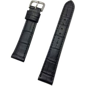 18mm Black Genuine Leather Watch Band | Square Alligator Crocodile Grain, Lightly Padded Replacement Watchstrap that brings New Life to Any Watch (Mens Standard Length)