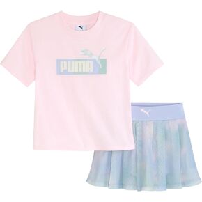 PUMA Girls 2 Piece Set, Short Sleeve Cotton Jersey T-shirt & Matching Skort