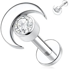 GAGABODY Labret Studs 16g Internally Threaded Labret G23 Titanium Labret Jewelry Silver 16G Monroe Jewelry Clear CZ Helix Cartilage Tragus Monroe Lip Studs Piercing