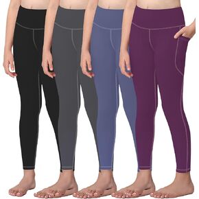 طماق Aenlley Girls Activewear مع جيوب - جيب - Dance تمرين يوجا سراويل لليوغا للحزمة الرياضية من 4