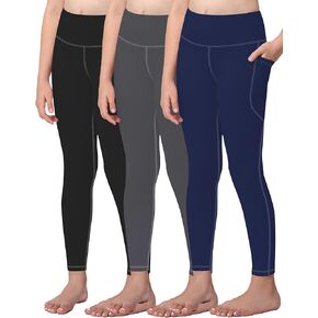 طماق Aenlley Girls Activewear مع جيوب - سراويل يوجا للرقص للأطفال من أجل حزمة رياضية من 3
