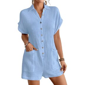 BSUBSEACH Womens Rompers for Summer 2025 Shorts Jumpsuit butty Short Button Button Down Romper with Abomets Beach Acadt