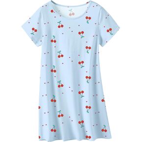 QZH.DUAO Girls Nightgowns 100% Cotton Short Sleeve Sleep Shirts Nightdress Sleepwear 5-14