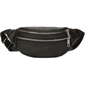 Leather Fanny Pack Travel Waist Bag 7 Pockets Waist Pack.Suitable for Outdoor Mountaineering Travel Camping Cycling Running etc FANNING511 Fanny pack (Black)