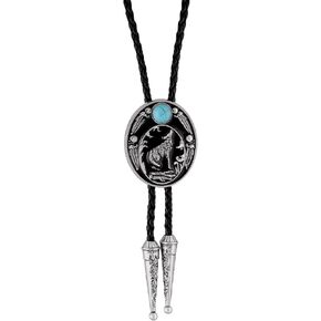 HAQUIL Cowboy Hat Western Black Wolf Blue Turquoise Tie Bolo Tie for Men Accessories Oval Vintage Handmade Round Shape Bolo Tie