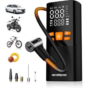 NEVERLAND Tire Inflator Portable Air Compressor - 4X Faster 150 PSI Air Pump for Car Tires, Electric Bike Pump with Pressure Gauge, Auto-Shutoff Cordless Tires Pump for Car Bicycle Motorcycle Ball