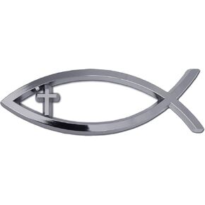 Elektroplate Christian Fish with Cross OEM Chrome Emblem for Cars, Trucks, and All Auto | Universal Fit at 4" x 1.4" | Weatherproof