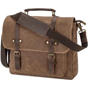 حقيبة رسول جلدية خمر للرجال 15.6 بوصة حقيبة كمبيوتر محمول ، قماش مشمع وجلد أصلي ، حقيبة كتف الأعمال التجارية in Kuwait