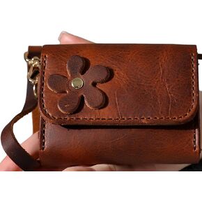 Genuine Leather Handmade Wallet for Women Cute Handstitched Zipper Coin Purse Money Credit Card Holder Wristlet Mini Pouch