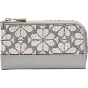 kate spade new york Devin Spade Flower Jacquard Small Slim Bifold Wallet, Grey Multi