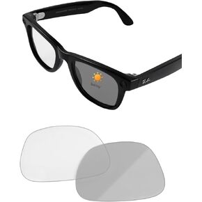 Transition Replacement Lenses for Ray-Ban Meta Wayfarer RW4008 53mm, Transitions Clear-to-Gray Smart Eyeglass Lenses For Men & Women, Scratch-Resistant & Ultra Tough