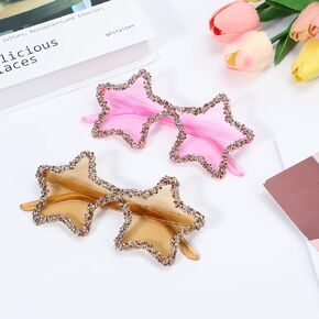 2Pc Star Shape Rhinestone Sunglasses for Women Rimless Diamond Crystal Sparkling Glasses Funny Costume Party Accessory
