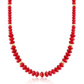 Ross-Simons 4.5-8mm حبة مرجان حمراء متخرج مع الذهب الأصفر 14 كيلو بايت