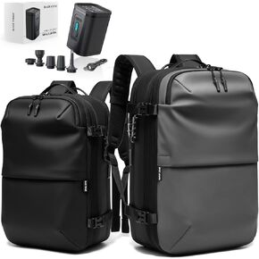 Vortex Travel Compression Set – 2× 60L Expandable Vacuum Seal Travel Backpacks (Black & Gray, No Pump) + Cordless Electric Air Pump | Water Resistant, TSA Lock, Carry-On Luggage, Portable Space Saver