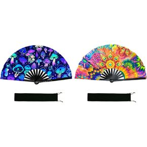 2 PCS UV Glow كبير المعجبين بطيور المعجبين بطي للرقص خط محمولة محمولة محمولة محمولة محمولة للمهرجان ملحقات الزي الموسيقي للموسيقى في المهرجان (الفطر ، الزهور)
