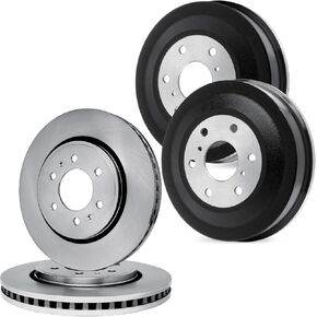 R1 Concepts Front and Rear Brakes and Rotors| Blank Brake Rotor and Drum Set| Front and Rear Disc Brake Rotors| Fits 2005-2013 Chevrolet Silverado, GMC Sierra