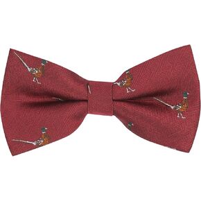 King & Priory Burgundy Red Herringbone Embroidered Pheasant Bow Tie
