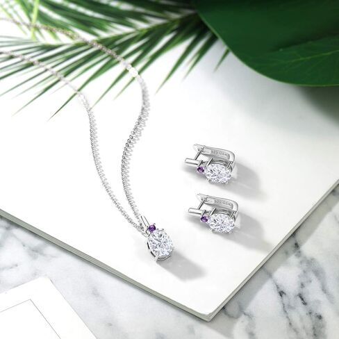 Gem Stone King 925 Sterling Silver Oval Cabochon White Simulated Opal and Purple Amethyst Pendant and Earrings Jewelry Set For Women (4.86 Cttw, Gemstone Birthstone, with 18 Inch Chain) in Saudi Arabia