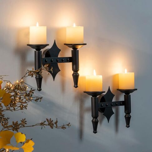 AIM & GGKK Wall Candle Sconce Holder Set of 2,Metal Wall Mounted Candle Holder for Living Room, Dining Room,Rustic Farmhouse Gothic Decorations in Saudi Arabia