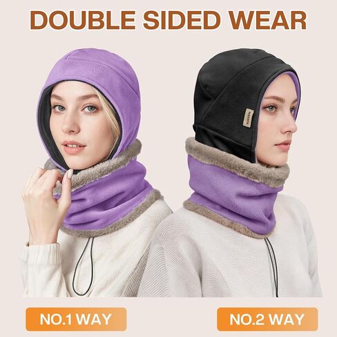 Sukeen Winter Hat وشاح للنساء الجانب المزدوج يرتدي قبعة دافئة القبعات الباردة المضادة للبرد مع وشاح الصوف الكثيف in Saudi Arabia