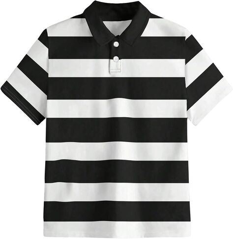 OYOANGLE Boy's Color Block Striped Golf Shirt Button Short Sleeve Collared T-Shirts in Saudi Arabia
