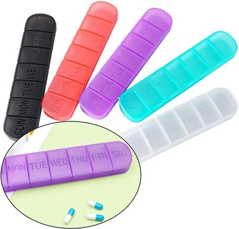 Weekly Pill Organizer Case, Large 7-Day Daily Pill Box Container, Colorful Portable Detachable Medicine Dispenser, Meds Reminder Holder for Medication, Vitamin, Fish Oil, Supplements, Capsule in Kuwait
