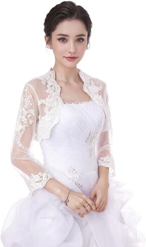 Women's Wedding Top Lace Jacket for Bride Lace Bolero Jacket Long Sleeve in Saudi Arabia