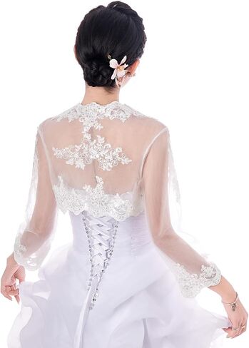 Women's Wedding Top Lace Jacket for Bride Lace Bolero Jacket Long Sleeve in Saudi Arabia