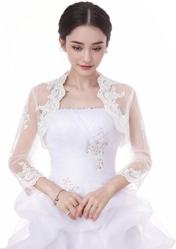 Women's Wedding Top Lace Jacket for Bride Lace Bolero Jacket Long Sleeve in Saudi Arabia