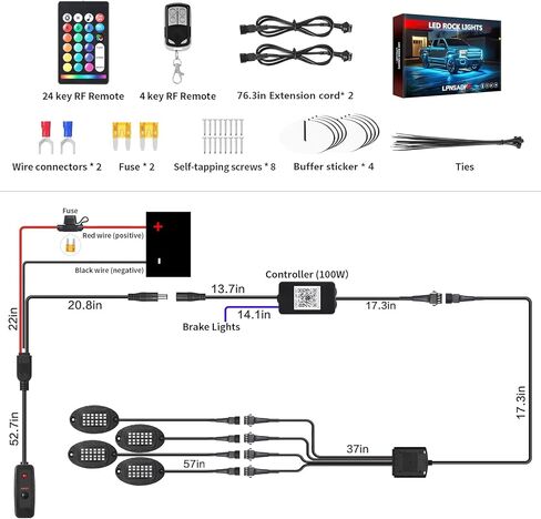 16 Pods Metal RGB LED Rock Lights, Waterproof Aluminum Bright Neon Underglow Kit with APP RF Remote Control, Metal Fender Lights for Trucks Trailer Off Road ATV UTV SUV in Kuwait