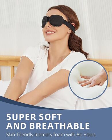 Sleep Mask for Men Women,Sleep Mask with Cpap for Side Sleeper,3D Intraocular Eye Mask Pressure-Free & 100% Blockout with Adjustable Strap Foldable Blind Fold for Flight, Travel, Nap with Box（Black） in Saudi Arabia