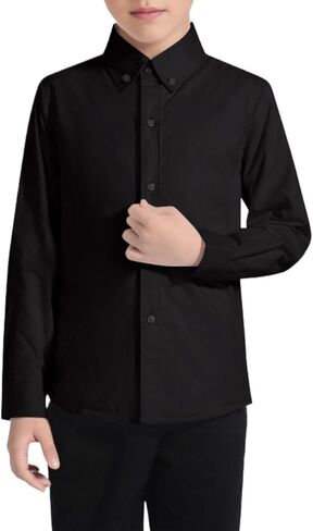 Visaccy Boys' Button Down Shirts Kids Long Sleeve Solid Collared School Shirt for Toddler Boy Size 2T-20 in Saudi Arabia