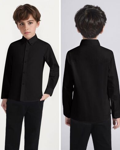 Visaccy Boys' Button Down Shirts Kids Long Sleeve Solid Collared School Shirt for Toddler Boy Size 2T-20 in Saudi Arabia
