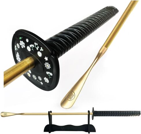Samurai Sword Style 35" Brass Shoe Horn Set, 5PCS Luxury Kit with Wall Hook, Katana Stand, Travel Horn in Saudi Arabia