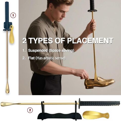 Samurai Sword Style 35" Brass Shoe Horn Set, 5PCS Luxury Kit with Wall Hook, Katana Stand, Travel Horn in Saudi Arabia