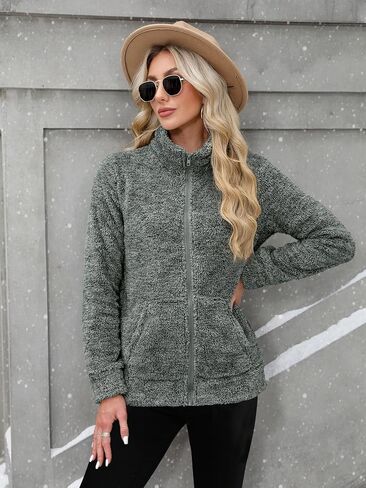 For G and PL Lady Winter Zip Up Soft Fleece Cardigan Fuzzy Lounge Zipper Coat Grey L in Kuwait