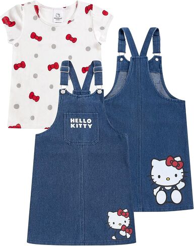 Hello Kitty Sanrio Girls Adjustable Jumper Denim Dress with Shirt Set for Toddler and Big Kids in Saudi Arabia