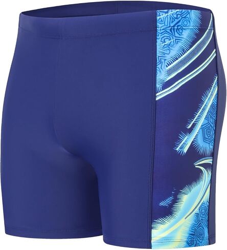 Steppe Men's Square Leg Jammers, Athletic Swimwear Quick Dry Swimming Trunks, Printed Comfortable Bathing Suit in Kuwait