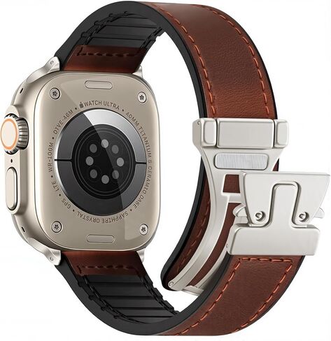 أشرطة جلدية مغناطيسية متوافقة مع Apple Watch 49mm 46mm 45mm 44mm 42mm 41mm 41mm 40mm 38mm للنساء ، جلد أصلي مع مشبك مغناطيسي لـ iWatch Ultra 1/2 Series SE/10/9/8/7/6/5/4/3 in Kuwait