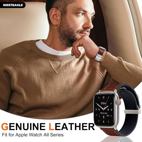 أشرطة جلدية مغناطيسية متوافقة مع Apple Watch 49mm 46mm 45mm 44mm 42mm 41mm 41mm 40mm 38mm للنساء ، جلد أصلي مع مشبك مغناطيسي لـ iWatch Ultra 1/2 Series SE/10/9/8/7/6/5/4/3 in Kuwait