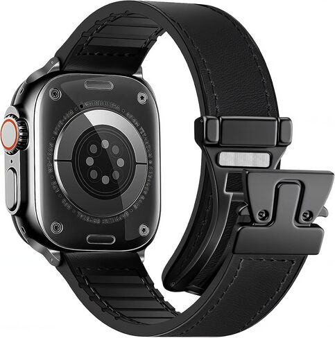 أشرطة جلدية مغناطيسية متوافقة مع Apple Watch 49mm 46mm 45mm 44mm 42mm 41mm 41mm 40mm 38mm للنساء ، جلد أصلي مع مشبك مغناطيسي لـ iWatch Ultra 1/2 Series SE/10/9/8/7/6/5/4/3 in Kuwait