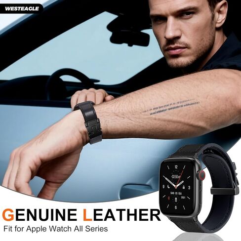 أشرطة جلدية مغناطيسية متوافقة مع Apple Watch 49mm 46mm 45mm 44mm 42mm 41mm 41mm 40mm 38mm للنساء ، جلد أصلي مع مشبك مغناطيسي لـ iWatch Ultra 1/2 Series SE/10/9/8/7/6/5/4/3 in Kuwait