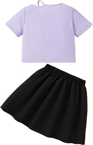 Girls 2 Piece Outfits Print Short Sleeve Top and Pleated Skirt Girls Trendy Clothing Set in Saudi Arabia