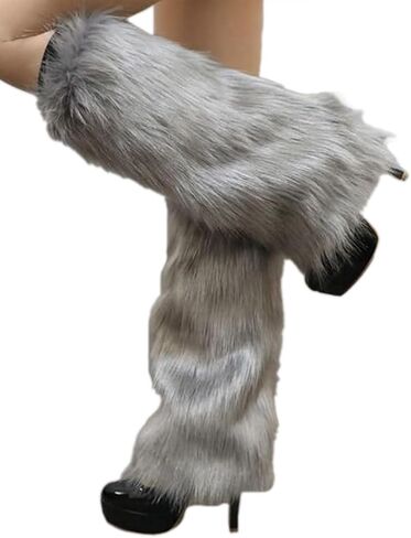 Urieo Faux Fur Warm Leg Warmers Furry Knitted Long Footless Socks Fluffy Boot Cuff Winter Fuzzy High Leg Sleeves for Women in Saudi Arabia