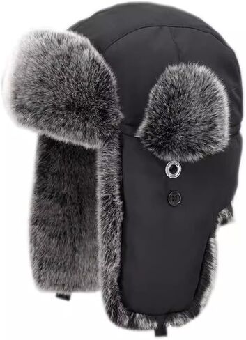 Hat Men and Women Winter Skiing Cap Warm Faux Fur Hunting Trapper Hat in Kuwait