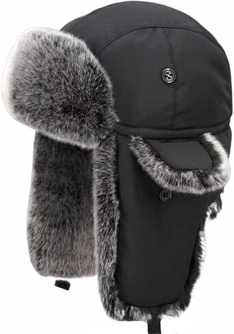 Hat Men and Women Winter Skiing Cap Warm Faux Fur Hunting Trapper Hat in Kuwait