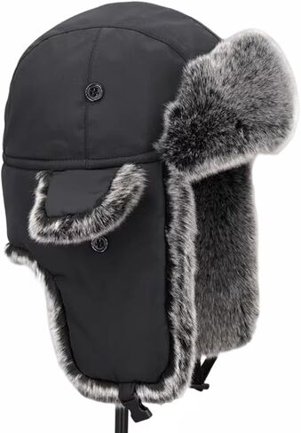 Hat Men and Women Winter Skiing Cap Warm Faux Fur Hunting Trapper Hat in Kuwait