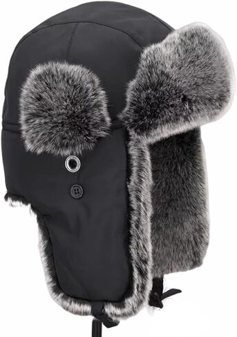 Hat Men and Women Winter Skiing Cap Warm Faux Fur Hunting Trapper Hat in Kuwait